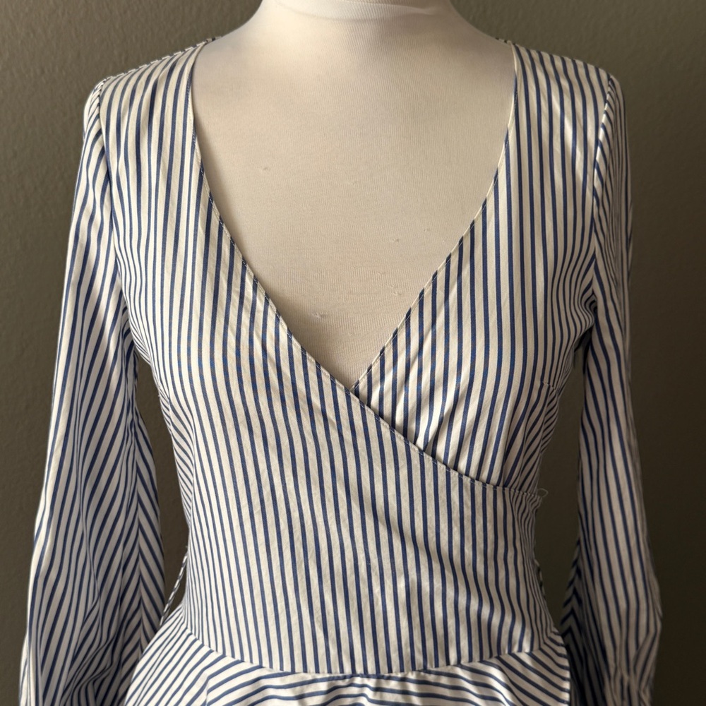 Caroline Constas New York Lena navy blue white nautical hi low stripe dress Sz S - Picture 4 of 10